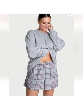 New Flannel Long-Sleeve Short Tee-Jama Set S/P